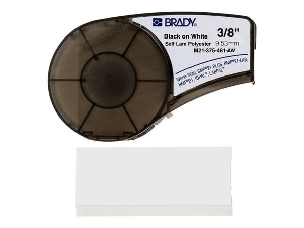 Brady B-461 - Polyester - matt - permanent akryl-adhesiv - svart på hvitt - Rull (9,53 mm x 6,4 m) 1 rull(er) merketape - for Brady BMP21, BMP21-LA...
