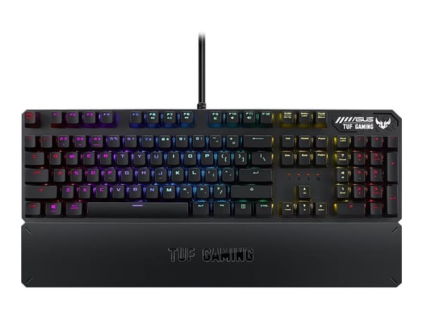 ASUS TUF Gaming K3 - Tastatur - bakgrunnsbelyst - USB - USA - tastsvitsj: rød svitsj - rødmetallsgrå