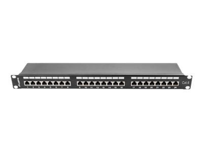 Lanberg PPS6-1024-B - Koblingspanel - CAT 6 - STP - RJ-45 X 24 - RAL 9004, svart - 1U - 19"