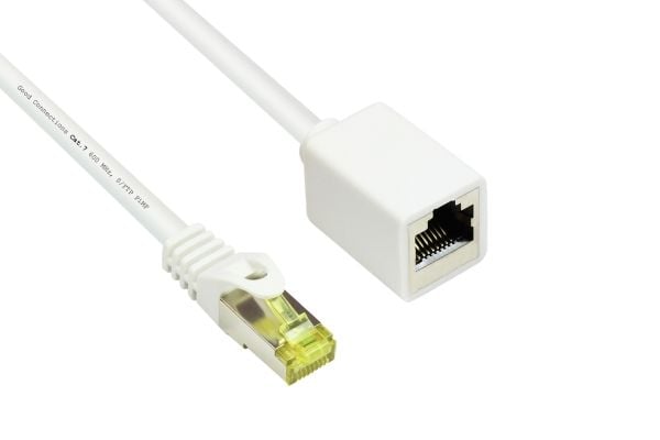 RJ45 patchkabelforlengelse med Cat.7 råkabel og låsebeskyttelse (RNS®), S/FTP, PiMF, halogenfri, 600MHz, OFC, hvit, 5m, Good Connections® (8070VR-0...