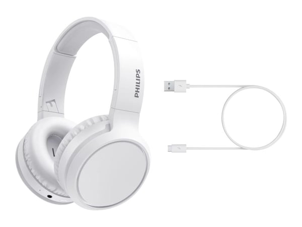 Philips TAH5205WT - Hodetelefoner med mikrofon - full størrelse - Bluetooth - trådløs - hvit