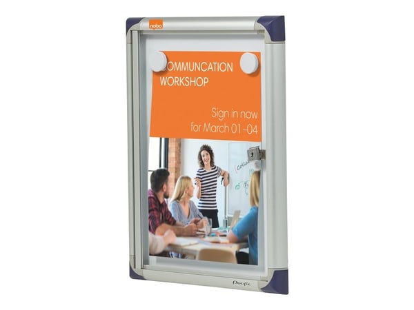 Nobo lukollinen ilmoitustaulu 1XA4 Slimline, Valkoinen, Alumiini, 1 x A4, Liuku, Lasi, 821 g
