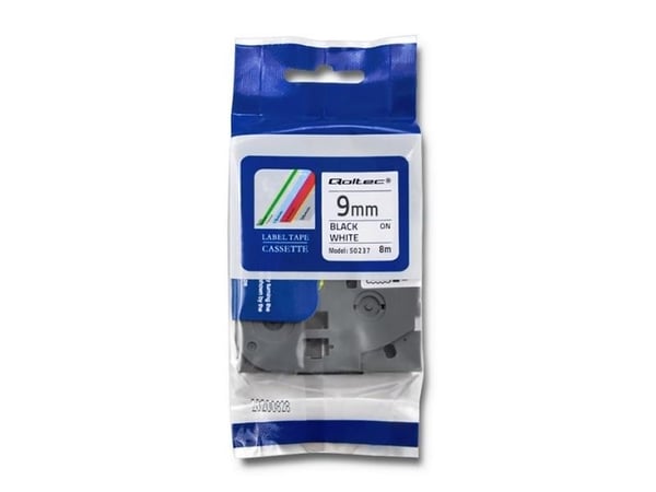 Qoltec Tape for BROTHER TZe-221 - Svart på hvitt - Rull (0,9 cm x 8 m) 1 kassett(er) laminert teip - for Brother PT-D210, D600, H110; P-Touch PT-10...