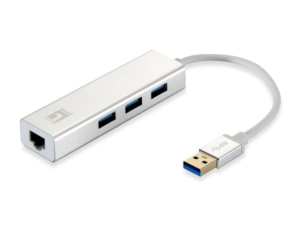 LevelOne USB-0503 - Hubb - 3 x SuperSpeed USB 3.0 + 1 x 10/100/1000 - skrivbordsmodell