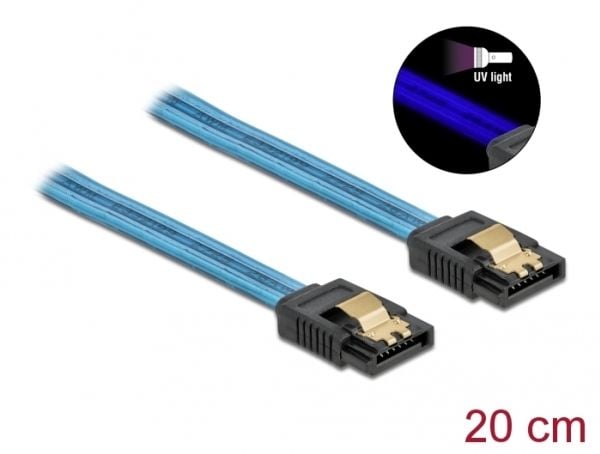 Delock SATA 6 Gb/s Cable UV glow effect - SATA-kabel - Serial ATA 150/300/600 - SATA til SATA - 20 cm - blå
