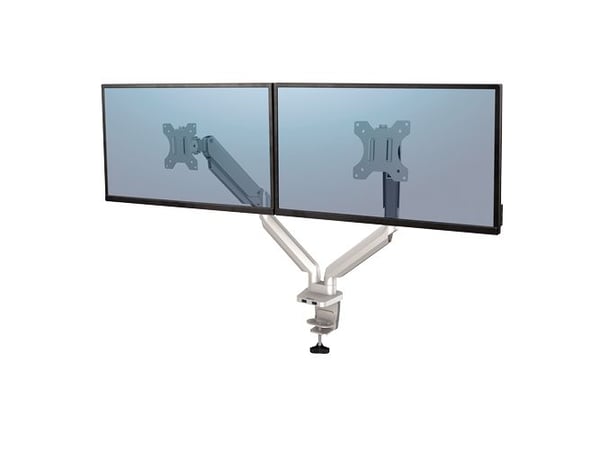 Fellowes Platinum Series - Monteringssett - justerbare dobbeltarmer - for 2 skjermer - aluminium - sølv - skjermstørrelse: inntil 27" - skrivebords...