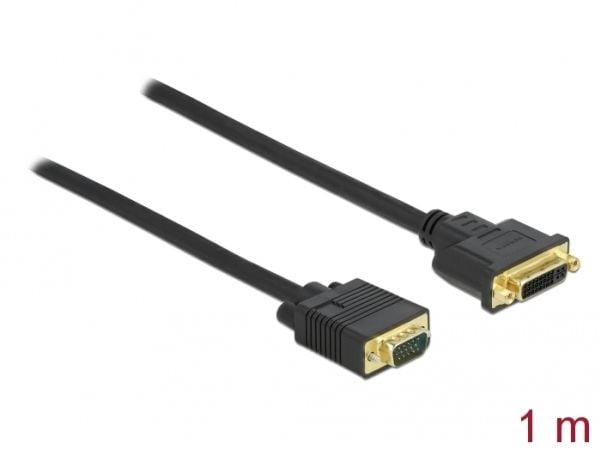 Delock - Adapterkabel - enkeltlenke - DVI-I (hunn) til HD-15 (VGA) (hann) - 1 m - tommelskruer - svart