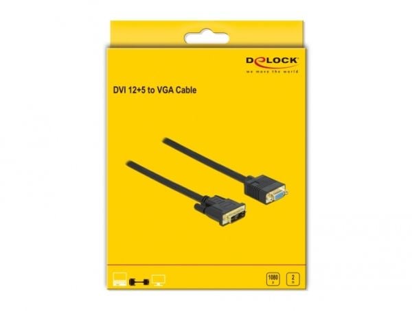Delock - Adapterkabel - enkeltlenke - DVI-A (hann) til HD-15 (VGA) (hunn) - 2 m - tommelskruer - svart