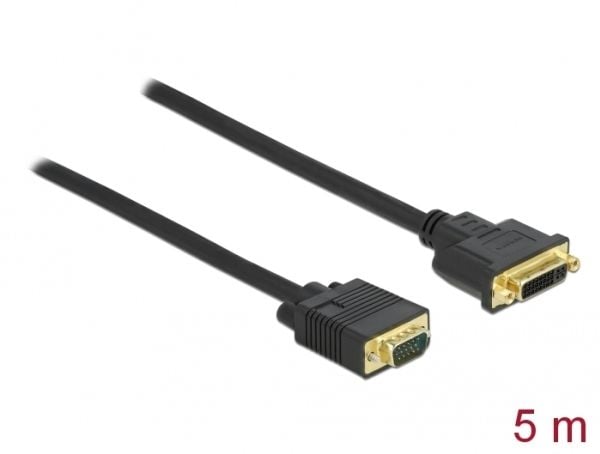 Delock - Adapterkabel - enkeltlenke - DVI-I (hunn) til HD-15 (VGA) (hann) - 5 m - tommelskruer - svart