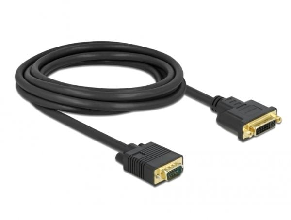 Delock - Adapterikaapeli - enkeltlink - DVI-I (hun) til HD-15 (VGA) (han) - 3 m - tommelskruer - sort