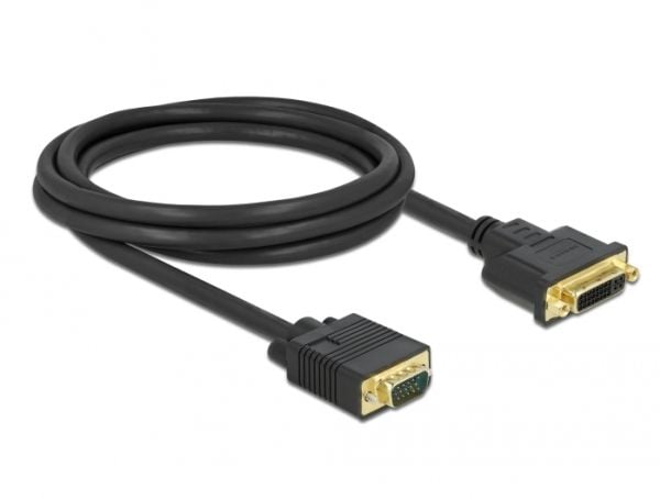 Delock - Adapterkabel - enkeltlenke - DVI-I (hunn) til HD-15 (VGA) (hann) - 2 m - tommelskruer - svart