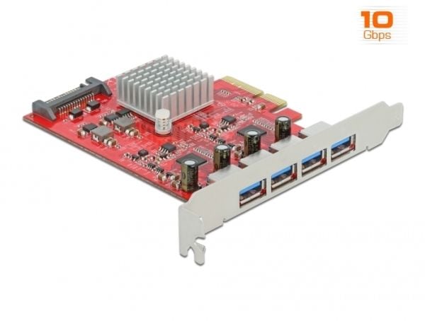 Delock PCI Express x4 Card to 4 x external SuperSpeed USB 10 Gbps (USB 3.2 Gen 2) USB Type-A female - USB-adapter - PCIe 3.0 x4 - USB 3.2 Gen 2 x 4