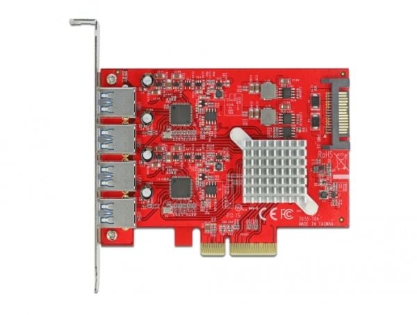 Delock PCI Express x4 Card to 4 x external SuperSpeed USB 10 Gbps (USB 3.2 Gen 2) USB Type-A female - USB-adapter - PCIe 3.0 x4 - USB 3.2 Gen 2 x 4