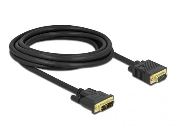 Delock - Adapterkabel - enkeltlink - DVI-A (han) til HD-15 (VGA) (han) - 3 m - tommelskruer - sort