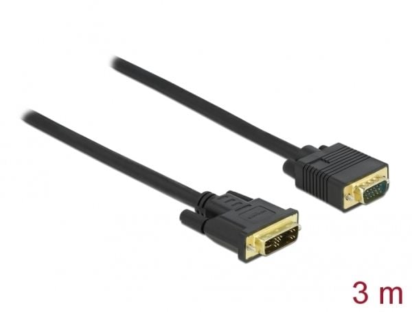 Delock - Adapterkabel - enkeltlink - DVI-A (han) til HD-15 (VGA) (han) - 3 m - tommelskruer - sort