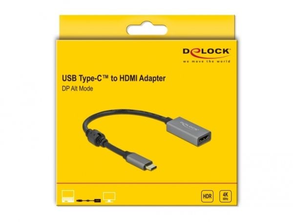 Delock - Video adapter - USB-C hann til HDMI hunn - 20 cm - grå, svart - aktiv