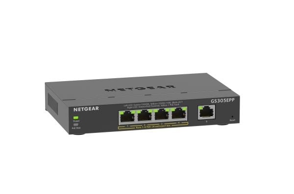 NETGEAR Plus GS305EPP - Switch - smart - 5 x 10/100/1000 (4 PoE+) - stasjonær, veggmonterbar - PoE+ (120 W)