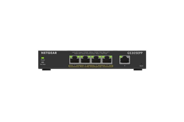 NETGEAR Plus GS305EPP - Switch - smart - 5 x 10/100/1000 (4 PoE+) - stasjonær, veggmonterbar - PoE+ (120 W)