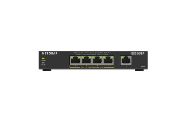 NETGEAR Plus GS305EP - Switch - smart - 5 x 10/100/1000 (4 PoE+) - stasjonær, veggmonterbar - PoE+ (63 W)