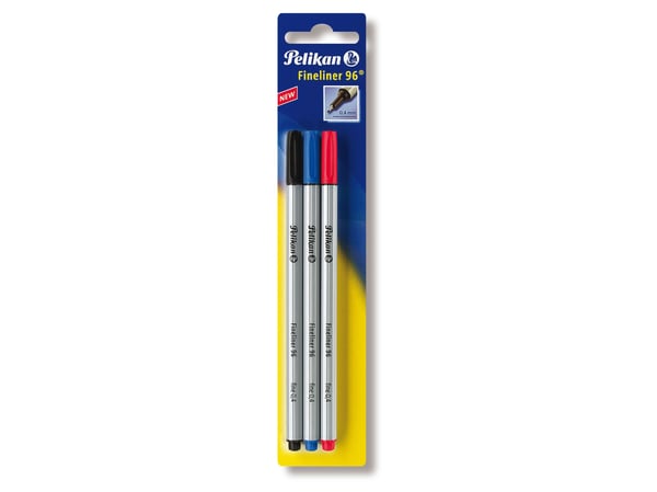 Pelikan Fineliner 96, Svart, Blå, Röd, Fin, 0,4 mm, Tyskland, Blåsa, 3 styck