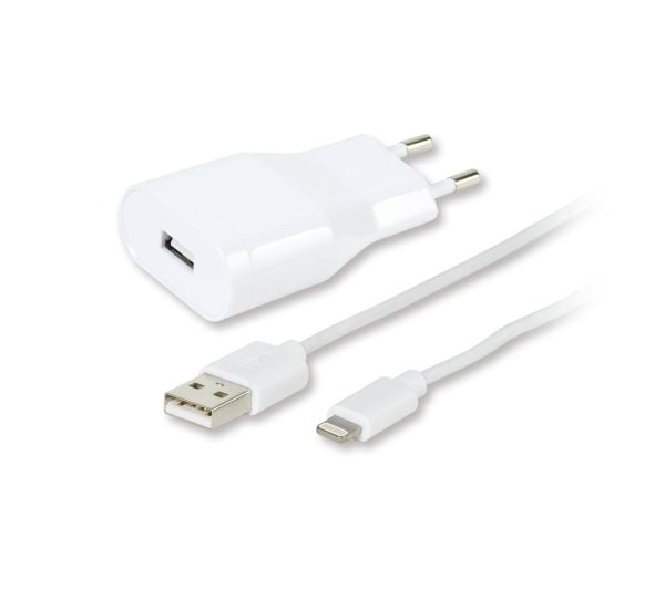 Vivanco - Strömadapter - 2.4 A - Fast Charge (USB) - på kabel: Lightning - vit