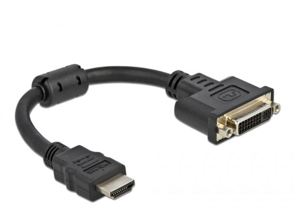 Delock - Video adapter - HDMI hann til DVI-I hunn - 20 cm - svart - tommelskruer, 4K-støtte