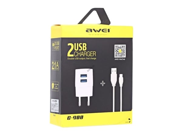 AWEI laddadapter USB 2,1A, 2 utgångar - 2002265