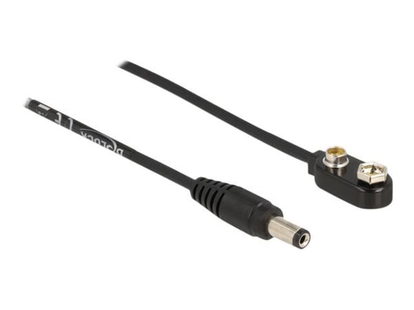 Delock - Strømkabel - DC-plugg 5,5 x 2,1 mm (M) til 9 V batterikontakt 2 A - 30 cm - Svart (86697)
