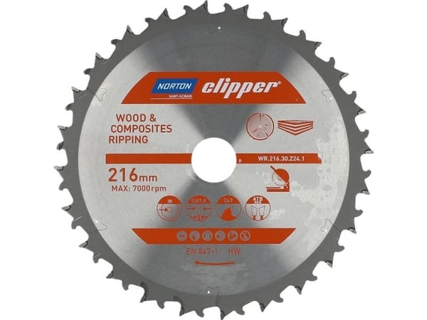 Norton Clipper NORTON SIRKULSAG 216mm x 30mm x 24z TRE OG KOMPOSITTER ATB Neg (2,8 / 1,8) N70184608056