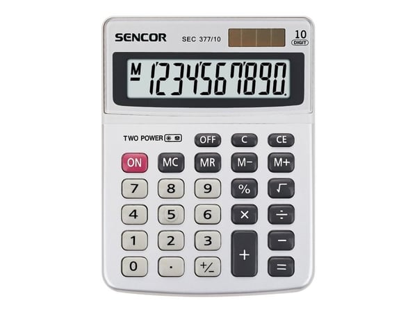 Sencor SEC 377/10, Ficka, Grundläggande, 10 siffror, 1 linjer, Batteri/solcell, Vit
