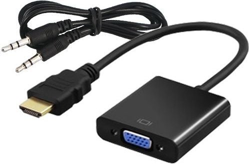 SAVIO CL-23/B - Video adapter - HDMI hann til HD-15 (VGA), mini-phone stereo 3.5 mm hunn - 50 cm - svart - 1080p-støtte