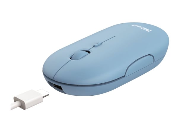 Trust Puck - Mus - høyre- og venstrehåndet - optisk - 4 knapper - trådløs - Bluetooth, 2.4 GHz - USB trådløs mottaker - blå