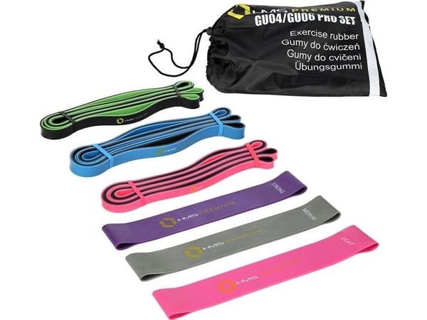 HMS Powerband GU04/06 Pro sett med ulike motstandsnivåer, flerfarget, 6 stk