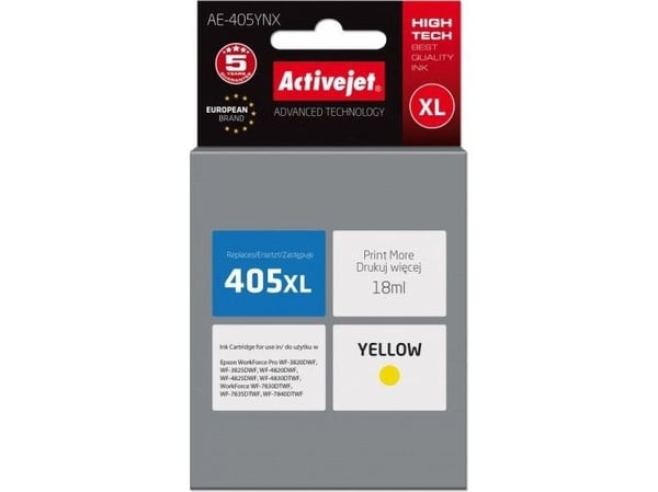 Activejet AE-405YNX, Høyt (XL) utbytte, Gult, Fargestoffbasert blekk, 18 ml, 1 stykker, Enkeltpakke