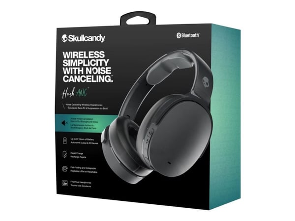 Skullcandy HESH ANC - Hodetelefoner med mikrofon - full størrelse - Bluetooth - trådløs, kablet - aktiv støydemping - ekte svart