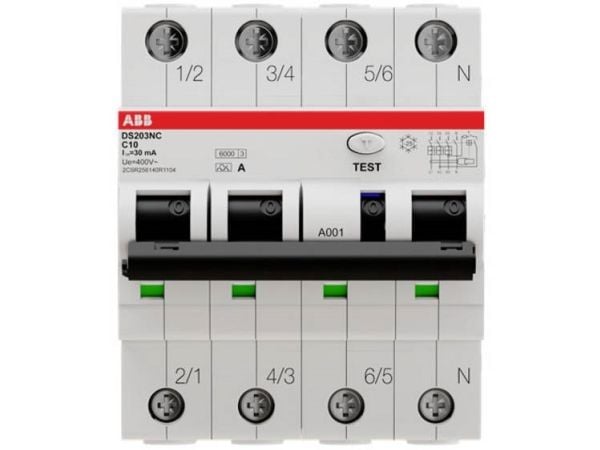 ABB DS203NC, Residual-current device with overcurrent protection (RCBO), Typ A, 6000 A, IP2X