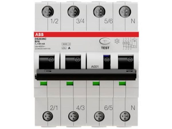 ABB DS203NC, Residual-current device with overcurrent protection (RCBO), Typ A, 6000 A, IP2X