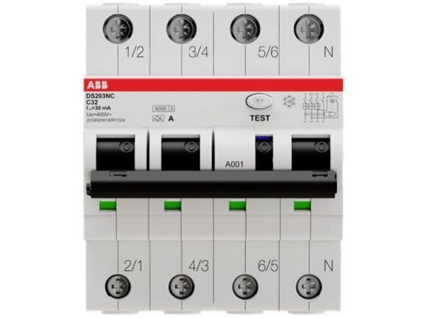 Yhdistelmäkytkin HPFI C 32A, 30mA, 3P+N, DS203NC, DS203NC