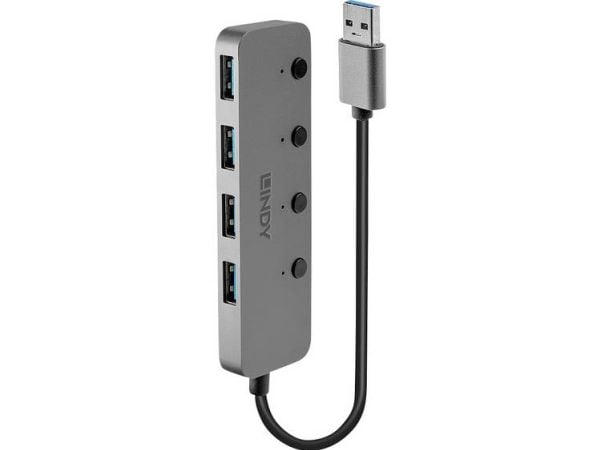 Lindy 43309, USB 3.2 Gen 1 (3.1 Gen 1) Type-A, USB 3.2 Gen 1 (3.1 Gen 1) Type-A, 5 Mbit/s, Grå, Akrylonitril-butadien-styren (ABS), Aluminium, Poly...