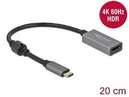 Delock - Video adapter - USB-C hann til HDMI hunn - 20 cm - grå, svart - aktiv
