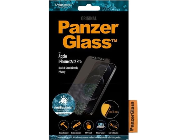 PanzerGlass™ | Sekretess- och fodralvänlig - Skärmskydd för mobiltelefon - Kant-till-kant passform - Ramfärg svart | Apple iPhone 12/12 Pro