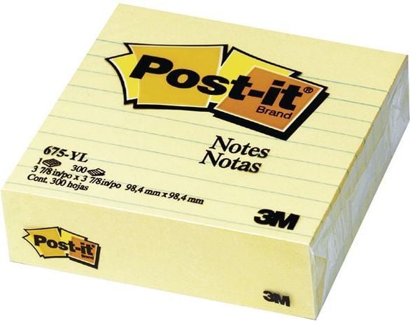 Post-it blokk 675-YL 100x100 mm i linjer, gul (3M0257)