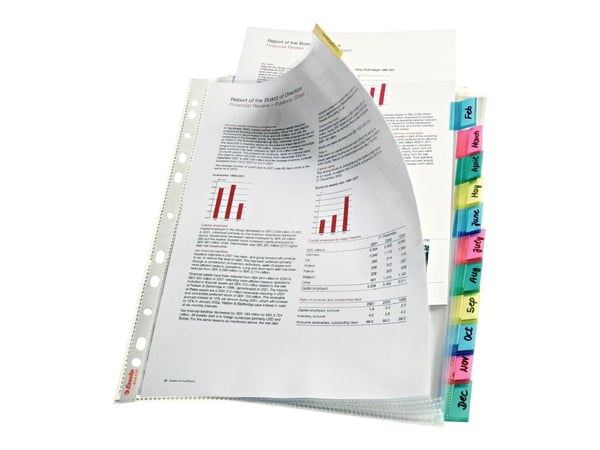 Esselte - Inndeler - 12 deler - for A4 Maxi (242 x 297 mm) - kapasitet: 30 ark - med fliker - klarglass