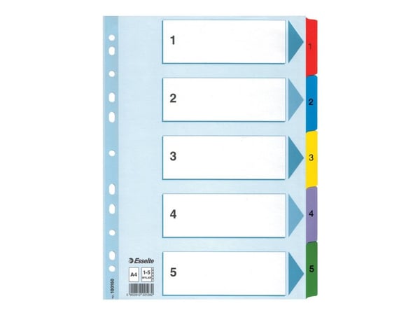 Esselte - Inndeler - 5 deler - fortrykt: 1-5 - for A4 (210 x 297 mm) - med fliker - hvit