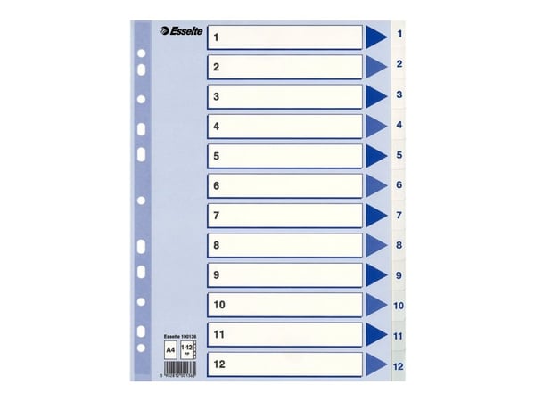 Esselte - Avdelare - förtryckt: 1-12 - för A4 (210 x 297 mm) - tabbad