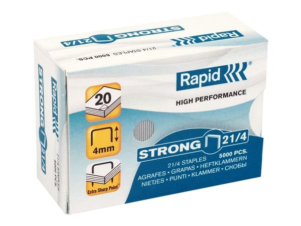 Rapid niitit Strong 21/4 Galvanoitu, 15 arkkia, 5000kpl, Niittipakkaus, 21/4, 4 mm, 5000 niitit, 21/4, Galvanoitu metalli