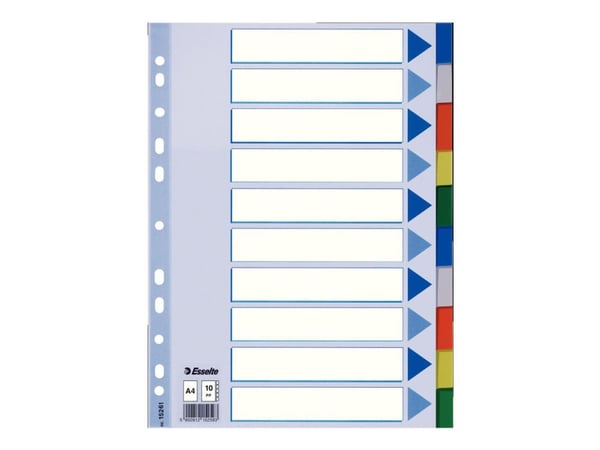 Esselte - Inndeler - 10 deler - for A4 (210 x 297 mm) - med fliker - multifarge - for P/N: 231040, 48083, 48086, 48087