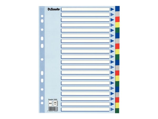 Esselte Plastic tabs, A4, Tyhjä välilehtihakemisto, Polyvinyylikloridi (PVC), A4, 225 mm, 297 mm, 1 kpl