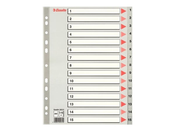 Esselte - Inndeler - fortrykt: 1-15 - for A4 (210 x 297 mm) - med fliker - grå