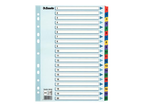 Esselte - Inndeler - 20 deler - fortrykt: 1-20 - for A4 (210 x 297 mm) - med fliker